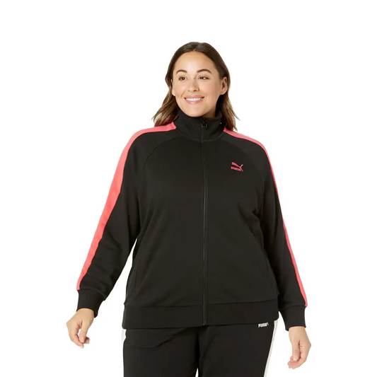 PUMA Plus Size Iconic T7 Jacket Cotton Black/Paradise Pink 1X - n/a