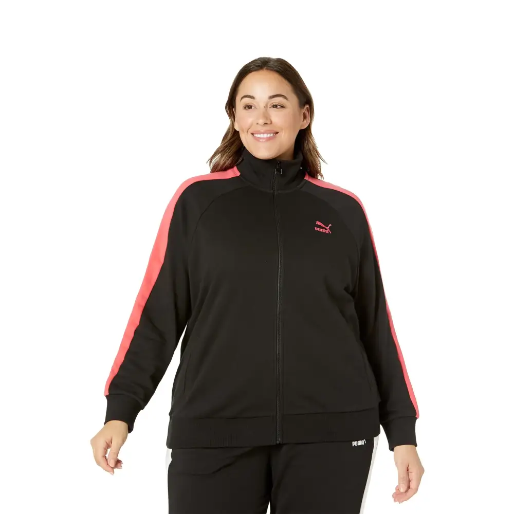 PUMA Plus Size Iconic T7 Jacket Cotton Black/Paradise Pink 1X - n/a
