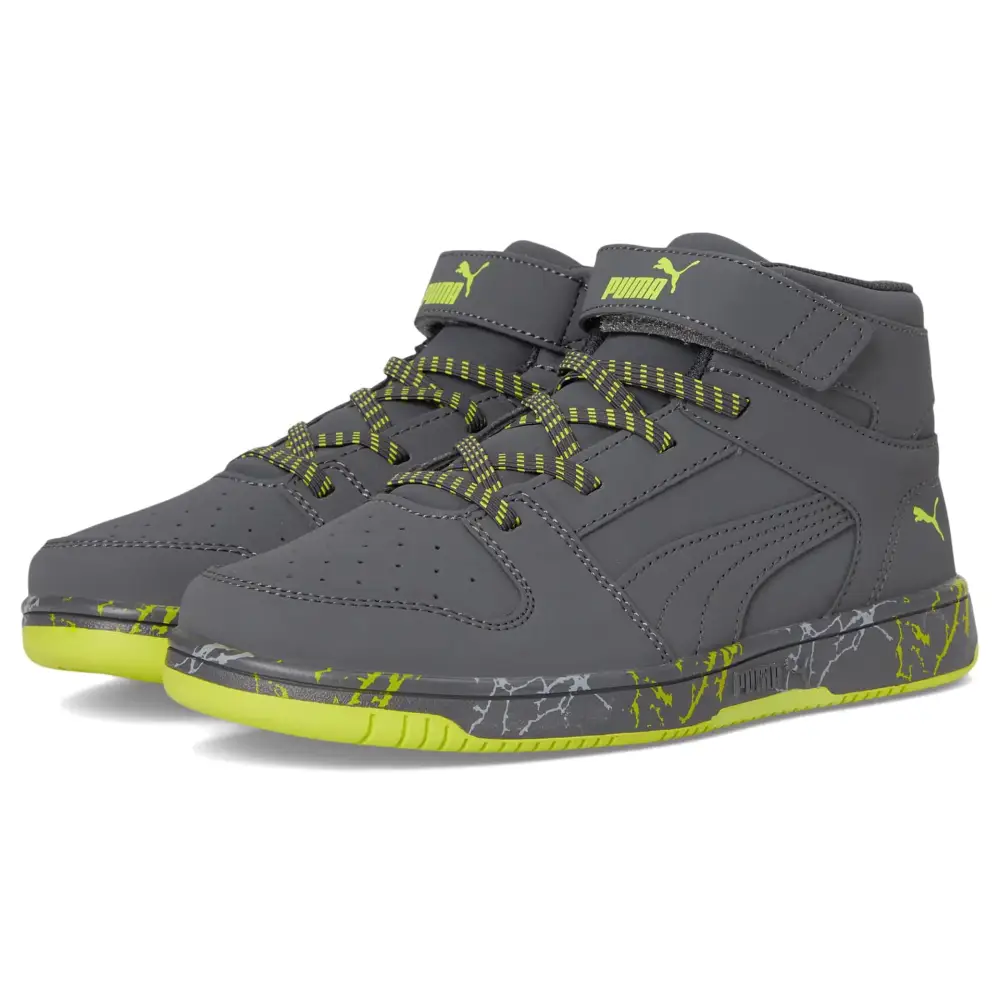 PUMA Rebound Layup Mid Hook and Loop Sneaker Strong Gray-Strong Gray-Lime Smash 3.5 US Unisex Little Kid - Strong