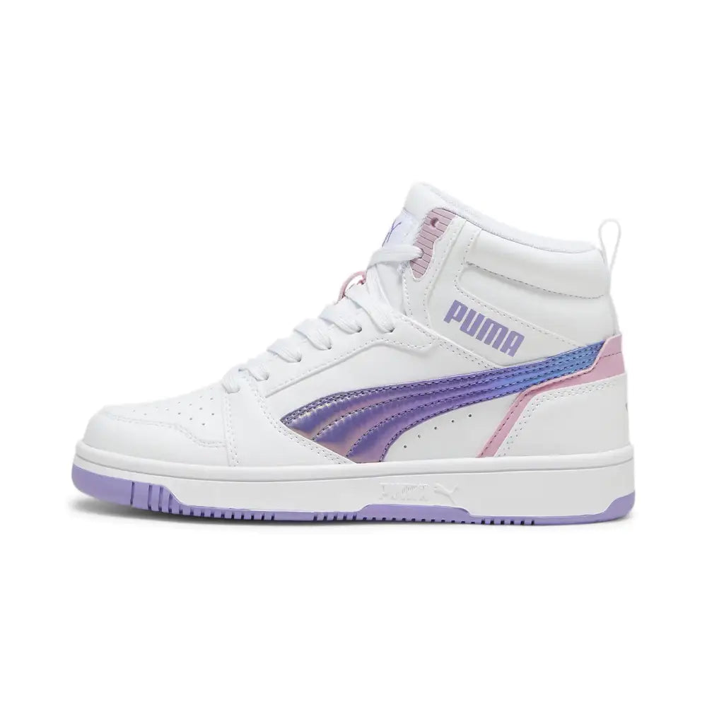 PUMA Rebound Layup Mid Sneaker White-Lavender Alert-Mauved Out 5 US Unisex Big Kid - Puma White-lavender Alert-mauved
