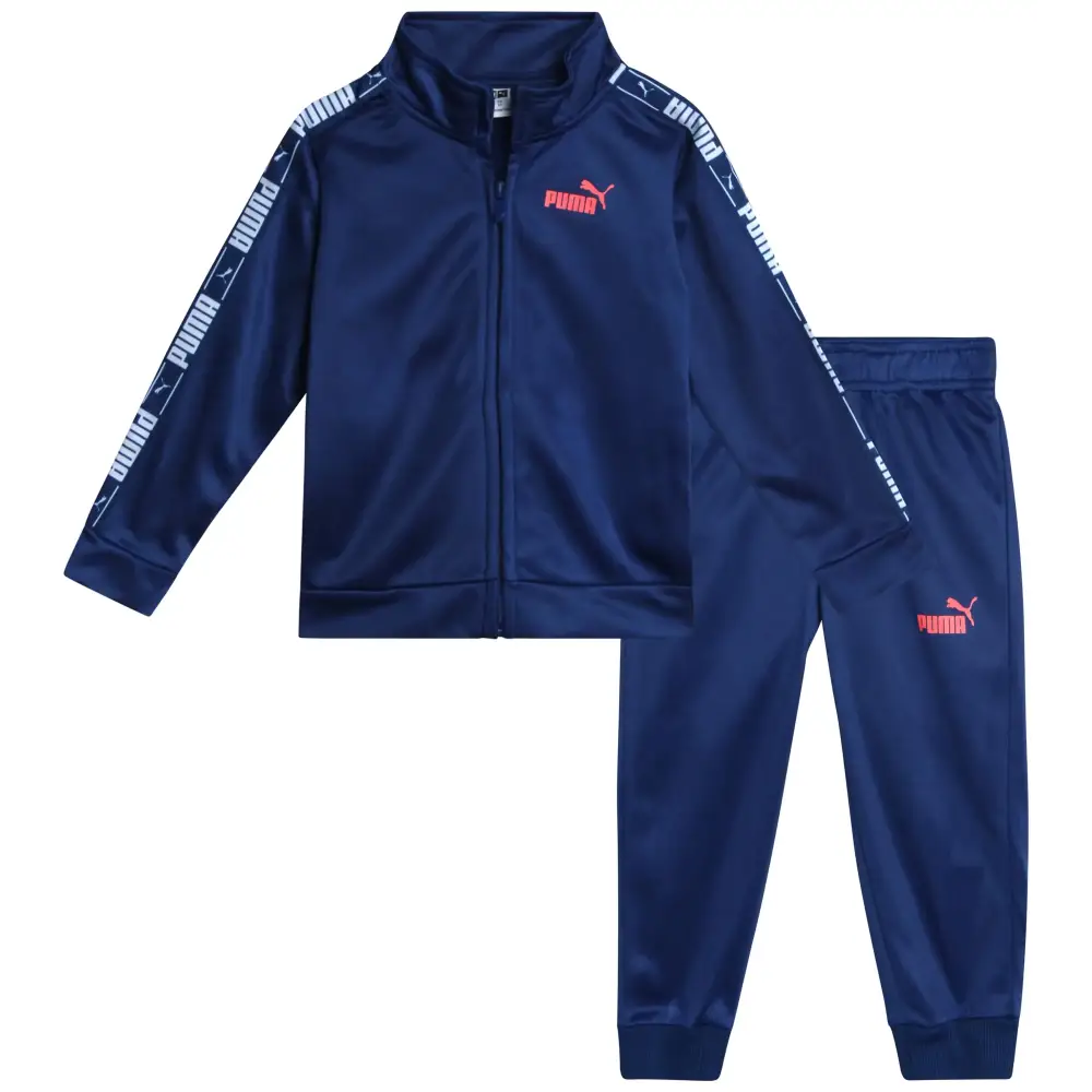 PUMA Toddler Boys Pants Set - 2 Piece Tricot Zip Up Jacket Sweatshirt and Active Jogger Pants - Boys Activewear Set
