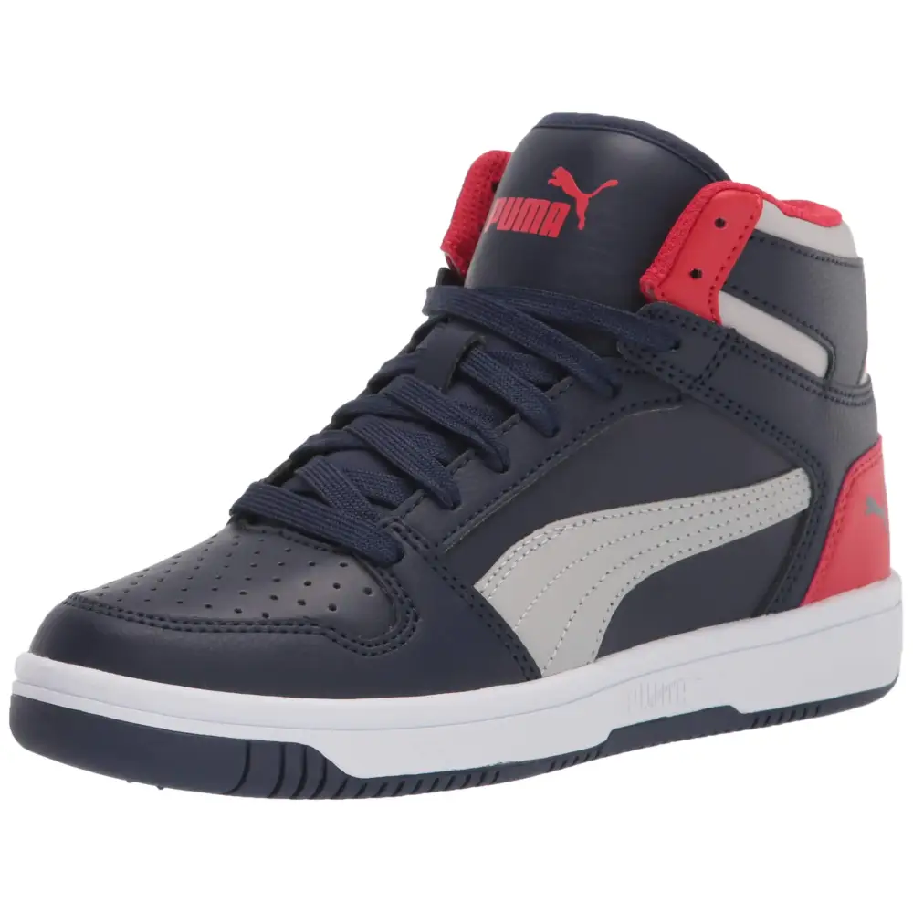 PUMA unisex-child Rebound Sneaker Peacoat-Gray Violet-High Risk Red White 4.5 Big Kid - Peacoat-gray Violet-high Risk