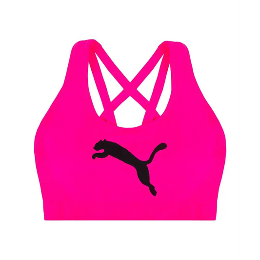PUMA Womens Seamless Sports Bra Big Cat Pink/Black Large - Bright Pink / Large