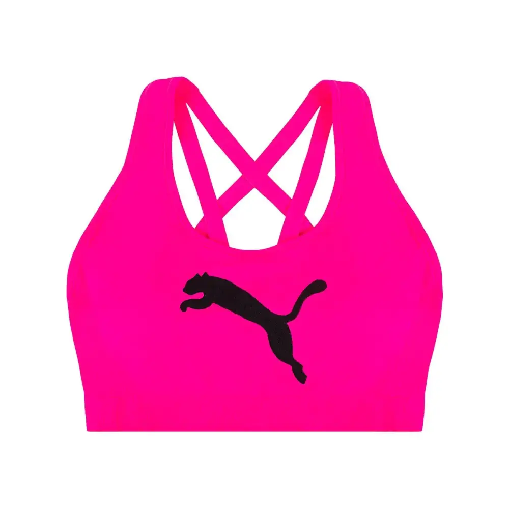 PUMA Womens Seamless Sports Bra Big Cat Pink/Black Large - Bright Pink / Large