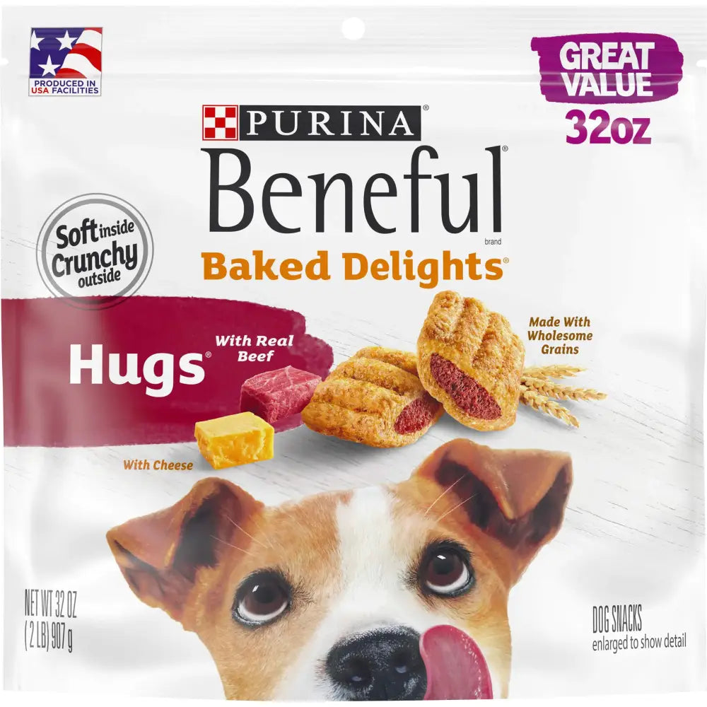 Purina Beneful Made in USA Facilities Dog Treats Baked Delights Hugs With Real Beef & Cheese - 32 oz. Pouch - n/a