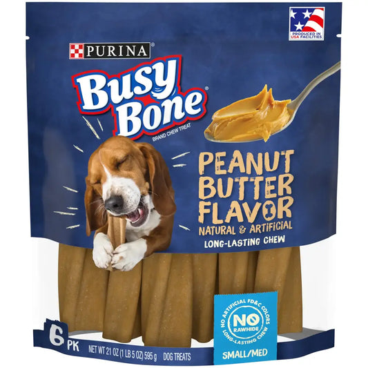 Purina Busy Bone Made in USA Facilities Long Lasting Small/Medium Breed Adult Dog Chews Peanut Butter Flavor - 6 Count