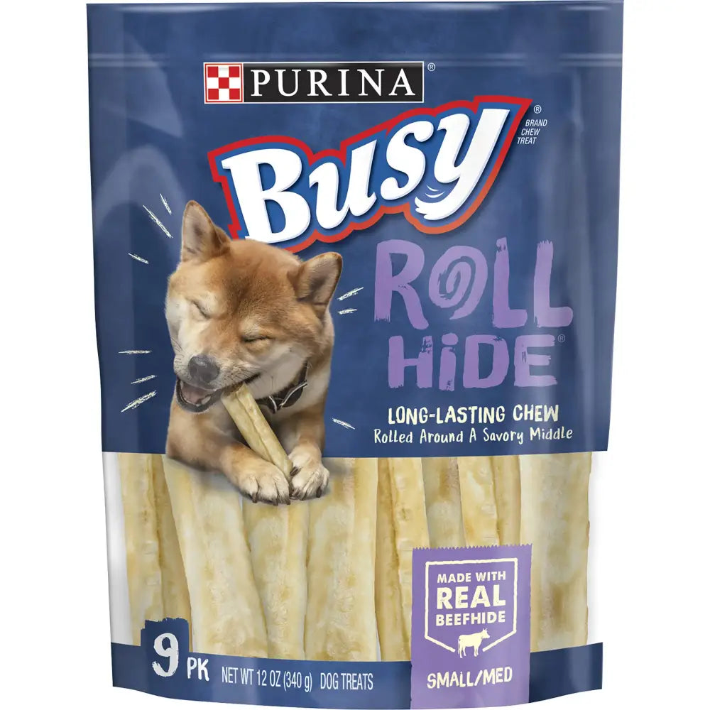 Purina Busy Rawhide Small/Medium Breed Dog Bones Rollhide - 9 ct. Pouch - Beefhide / 12 Ounce (Pack of 1)