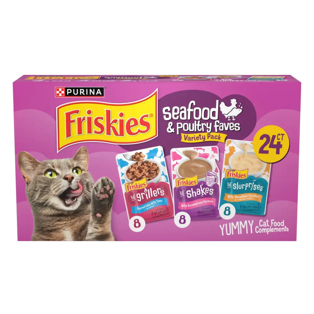 Purina Friskies Seafood and Poultry Faves Variety Pack Lickable Gravy Cat Food Topper - 24 ct. Box - n/a