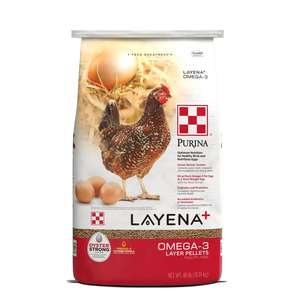 Purina Layena+ | Nutritionally Complete Layer Hen Feed | Omega 3 Formula - 40 Pound (40 lb) Bag - n/a