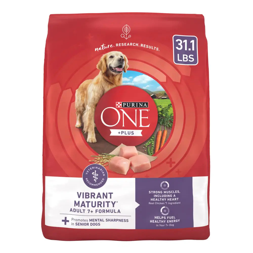 Purina ONE High Protein Dry Senior Dog Food Plus Vibrant Maturity Adult 7 Plus Formula - 31.1 lb. Bag - Chicken / 31.1