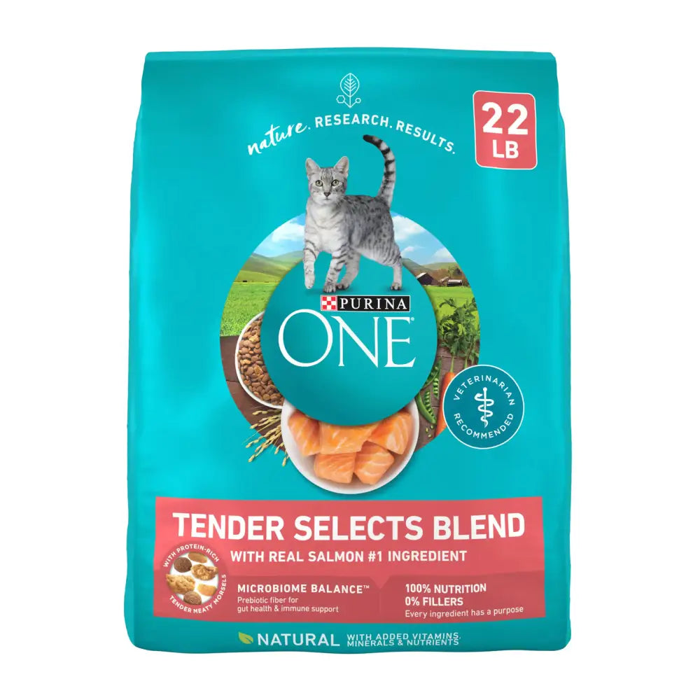 Purina ONE Natural Dry Cat Food Tender Selects Blend with Real Salmon - 22 lb. Bag - Salmon / 22 Pound (Pack of 1)