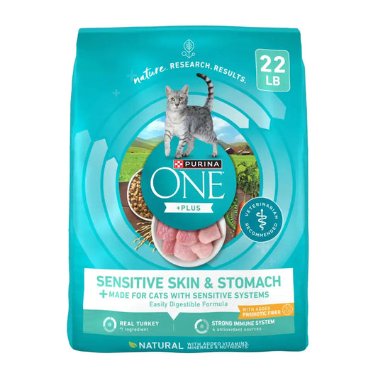 Purina ONE Sensitive Stomach Sensitive Skin Natural Dry Cat Food +Plus Sensitive Skin and Stomach Formula - 22 lb. Bag