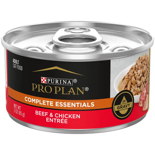Purina Pro Plan High Protein Cat Food Wet Gravy Beef and Chicken Entree - (Pack of 24) 3 oz. Pull-Top Cans - Beef &