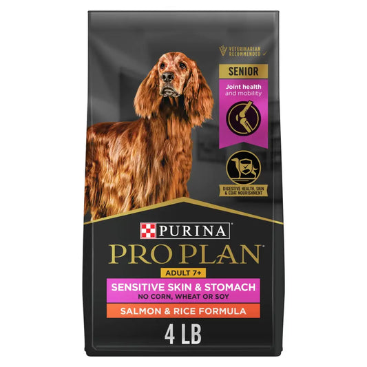 Purina Pro Plan Sensitive Skin and Stomach Dry Dog Food Senior Adult 7 Plus Salmon and Rice Formula - 4 lb. Bag