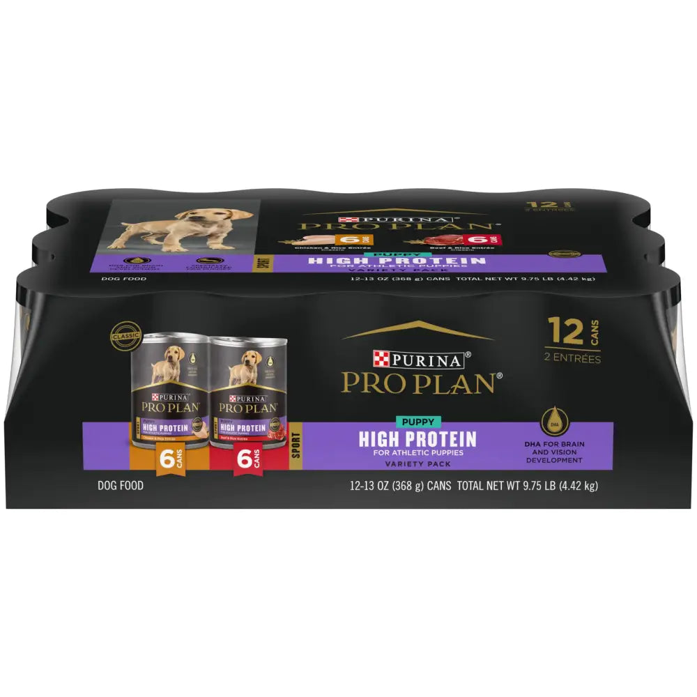Purina Pro Plan Sport Wet Beef & Rice Entrée and Chicken and Rice Entrée Puppy Wet Dog Food Variety Pack - (Pack of 12)