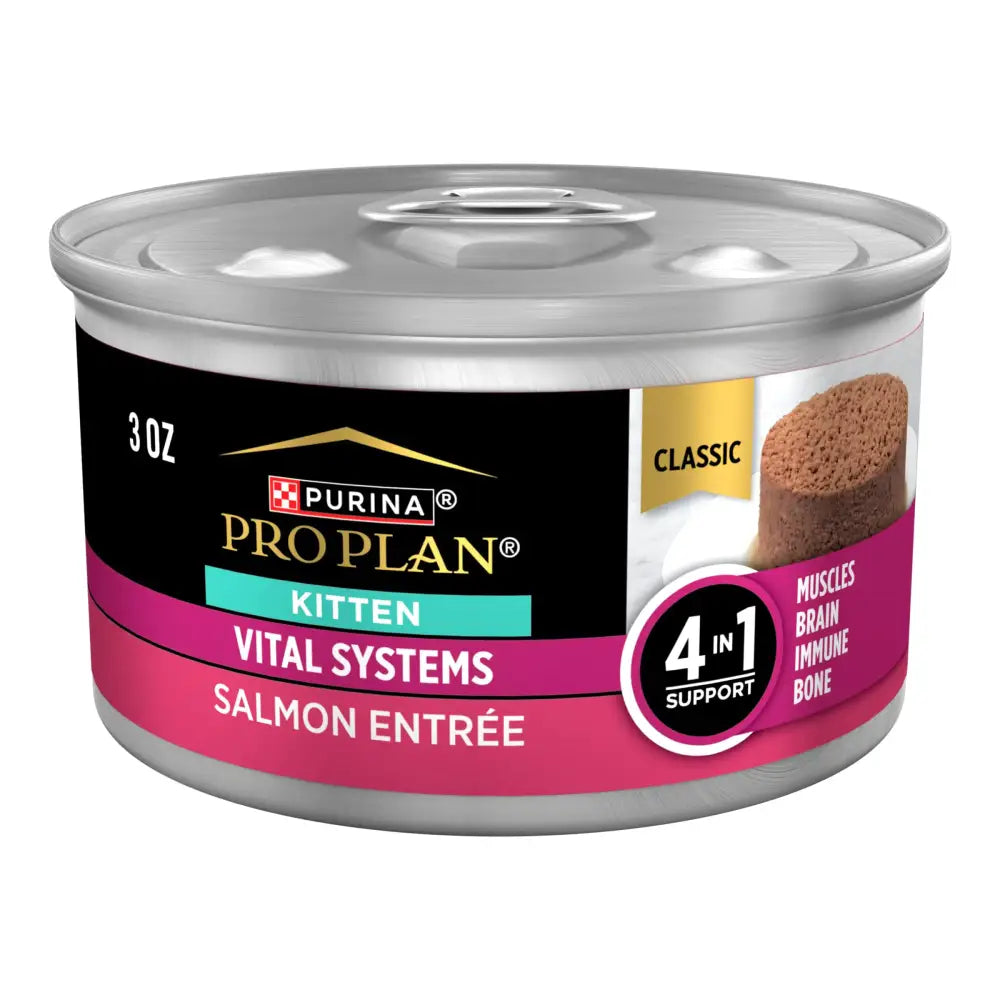 Purina Pro Plan Vital Systems Salmon Entree Wet Kitten Food 4-in-1 Muscles Brain Immune and Bone - (Pack of 24) 3 oz.