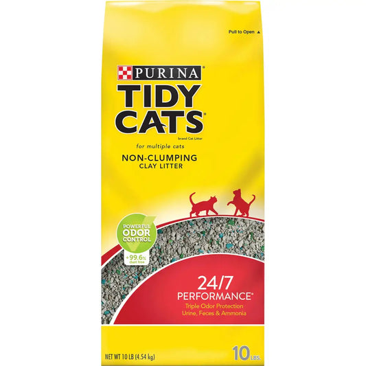 Purina Tidy Cats Non Clumping Cat Litter 24/7 Performance Multi Cat Litter - (4) 10 lb. Bags - 10 Pound (Pack of 1)
