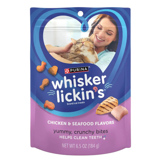 Purina Whisker Lickins Cat Treats Crunchy and Yummy Chicken and Seafood Flavors - (Pack of 7) 6.5 oz. Pouches - n/a
