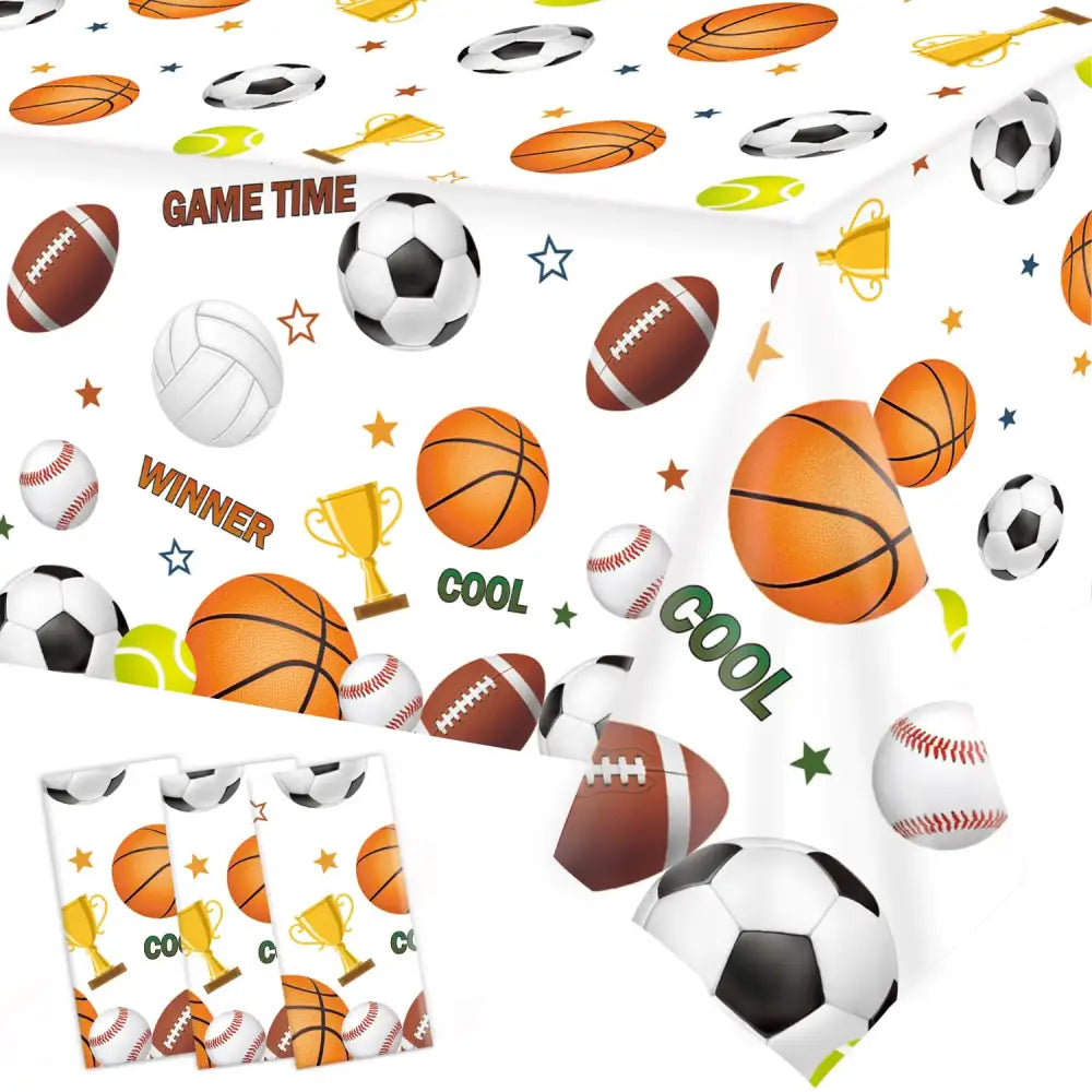 QIYANPAX 3 Pack Sports Birthday Party Decorations Sports Table Cloth Soccer Basketball Baseball Football Tablecloths