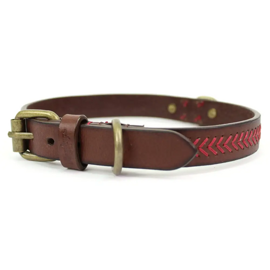 Rawlings | BASEBALL STITCH LEATHER DOG COLLAR | Medium - 20.25” | Brown - Brown / 20.25’’