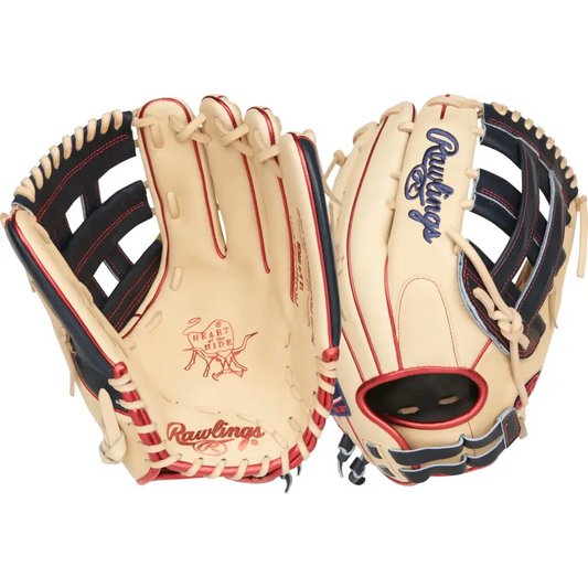 Rawlings | Heart of The Hide Series Fastpitch Softball Glove | 12.75 | RHT | Pro H-Web | Camel/Navy - Pro H-Web | Camel