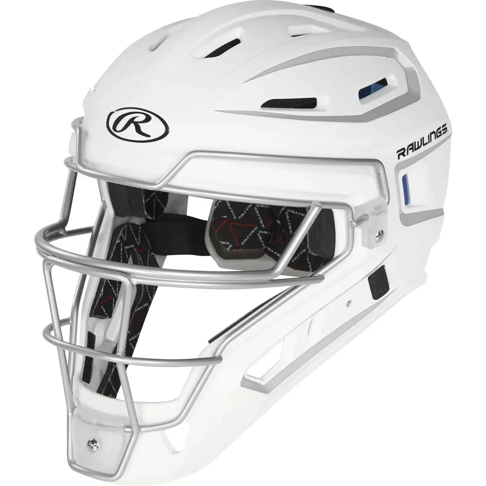 Rawlings | VELO 2.0 Catchers Helmet | Baseball | Junior (6 1/2’’ - 7’’) | White/Silver - White/Silver / Junior (6 1/2’’
