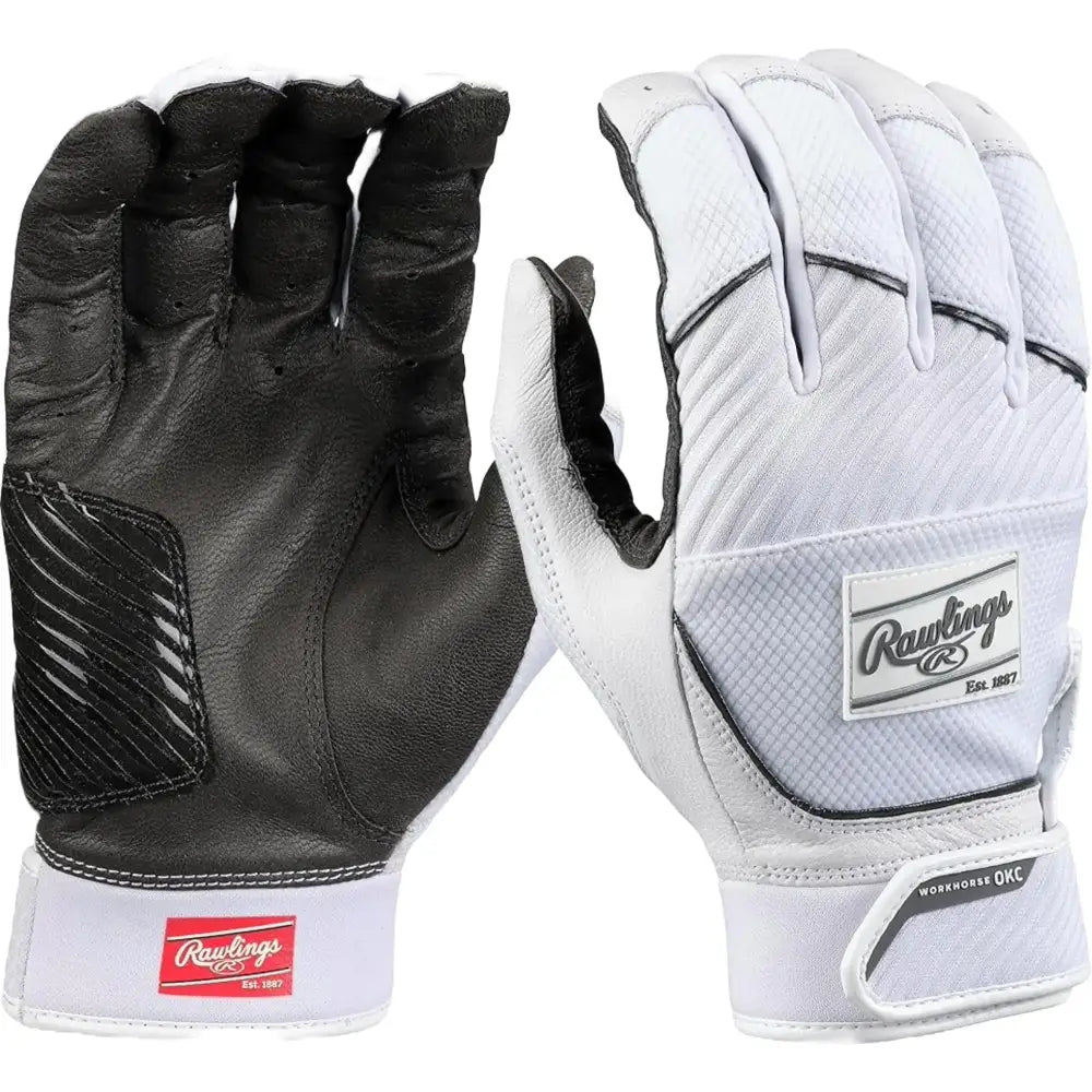 Rawlings | Workhorse OKC Fastpitch Softball Batting Gloves | White | Adult Large - White / Adult Large