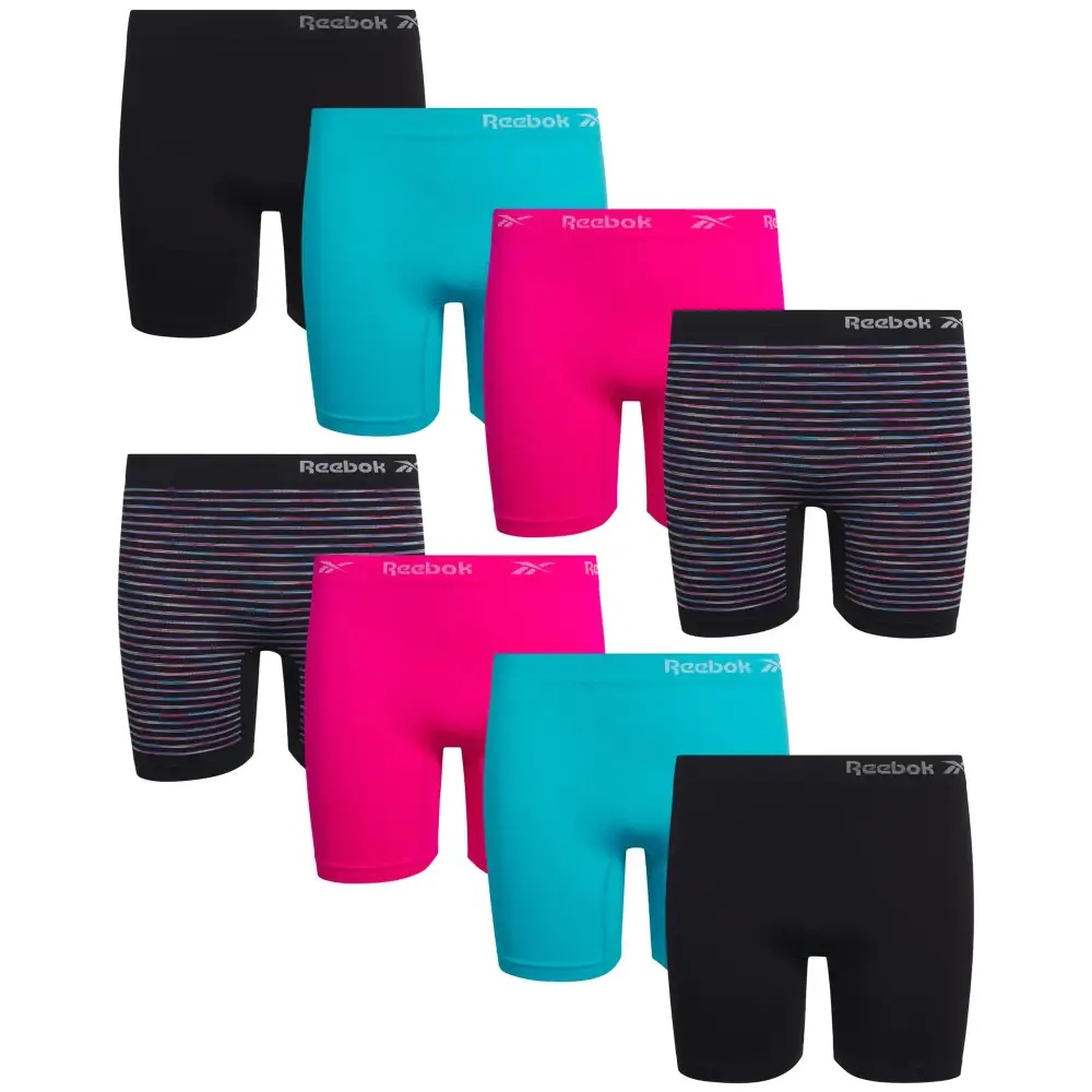 Reebok Girls Boyshorts Underwear - 8 Pack Soft Seamless Long Leg Boy Shorts - Playground Shorts for Girls (S-XL) Size