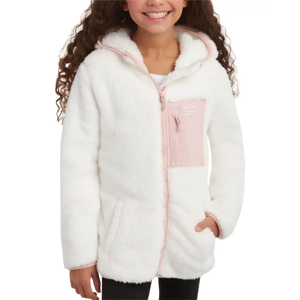 Reebok Girls’ Fleece Jacket – Full Zip Sherpa Fleece Hooded Sweatshirt Jacket – Faux Fur Teddy Coat for Girls (7-16)