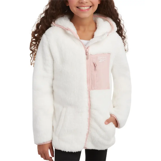 Reebok Girls’ Fleece Jacket – Full Zip Sherpa Fleece Hooded Sweatshirt Jacket – Faux Fur Teddy Coat for Girls (7-16)