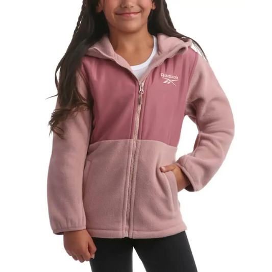 Reebok Girls Fleece Jacket - Polar Fleece Hoodie Sweatshirt Jacket - Lightweight Coat for Girls (4-16) Size 7-8 Dusty