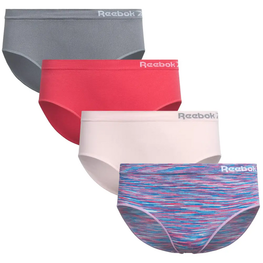 Reebok Girls Hipster Briefs - 4 Pack Breathable Stretch Performance Hipster Panties - Seamless Underwear for Girls