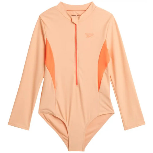 Reebok Girls Rash Guard Bathing Suit - UPF 50+ Quarter Zip Long Sleeve One Piece Bathing Suit - Monokini for Girls