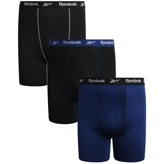 Reebok Mens Boxer Briefs - 3 Pack Long Leg Performance Boxers for Men - Big and Tall Mens Underwear Pack (S-XL) Size