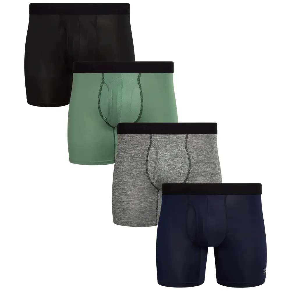 Reebok Mens Boxer Briefs - 4 Pack Soft Performance Boxers for Men with Fly Pouch - Quick Dry Active Mens Underwear Pack