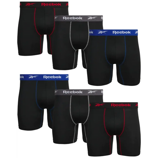 Reebok Mens Boxer Briefs - 6 Pack Athletic Boxers with Contour Pouch - Performance Underwear Boxers for Men (Sizes: