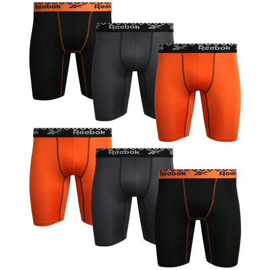 Reebok Mens Boxer Briefs - 6 Pack Sport Soft Performance Long Leg Underwear Boxers for Men with Mesh Fly Pouch (Sizes: