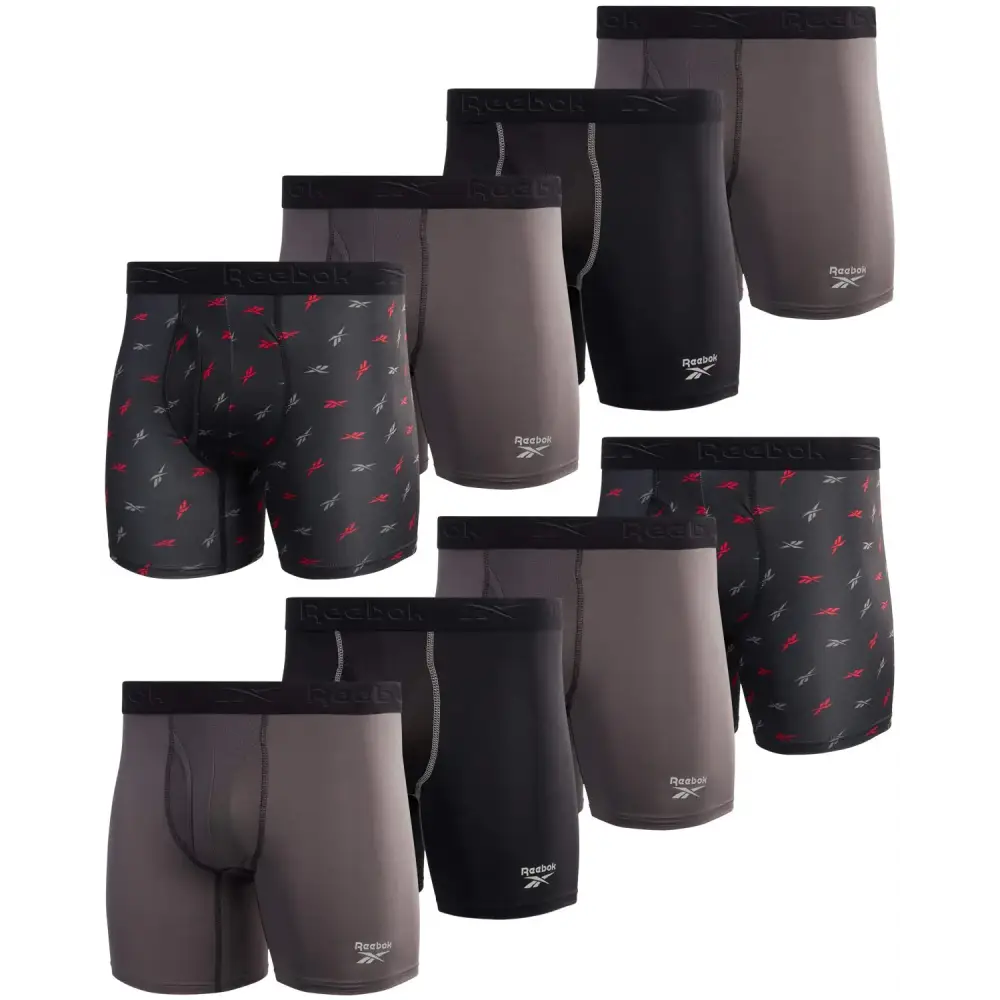 Reebok Mens Boxer Briefs - 8 Pack Performance Mens Underwear Boxer Briefs with Fly Pouch - Underwear for Men Pack