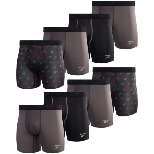 Reebok Mens Boxer Briefs - 8 Pack Performance Mens Underwear Boxer Briefs with Fly Pouch - Underwear for Men Pack