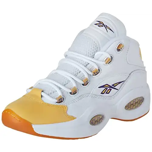 Reebok mens Question Mid Shoes Sneaker White/Yellow Thread/Ultra Violet 8 - White/Yellow Thread/Ultra Violet / 8