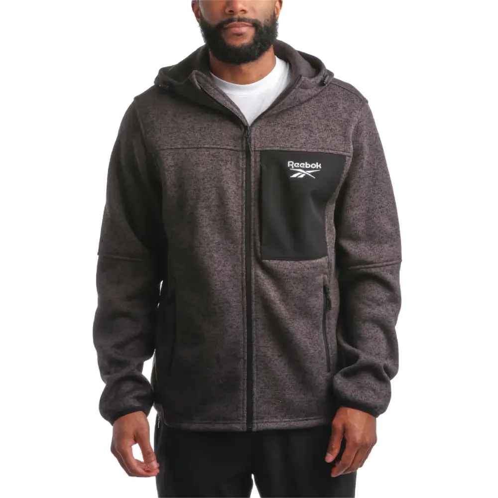 Reebok Mens Sweater Jacket - Fleece Lined Weather Resistant Insulated Outerwear - Cozy Sweater Jackets for Men