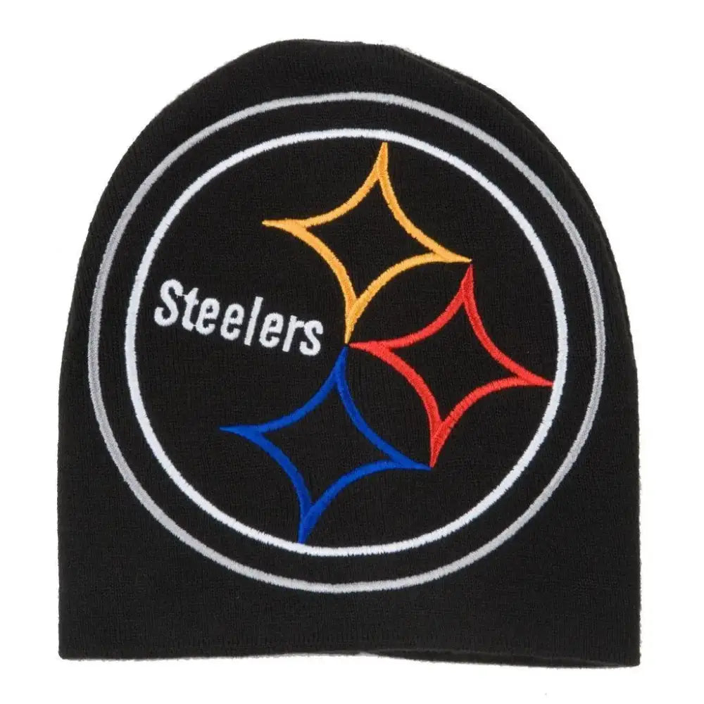 Reebok Pittsburgh Steelers Oversized Hype Big Logo Skull Cap - NFL Cuffless Beanie Knit Hat - Pittsburgh Steelers