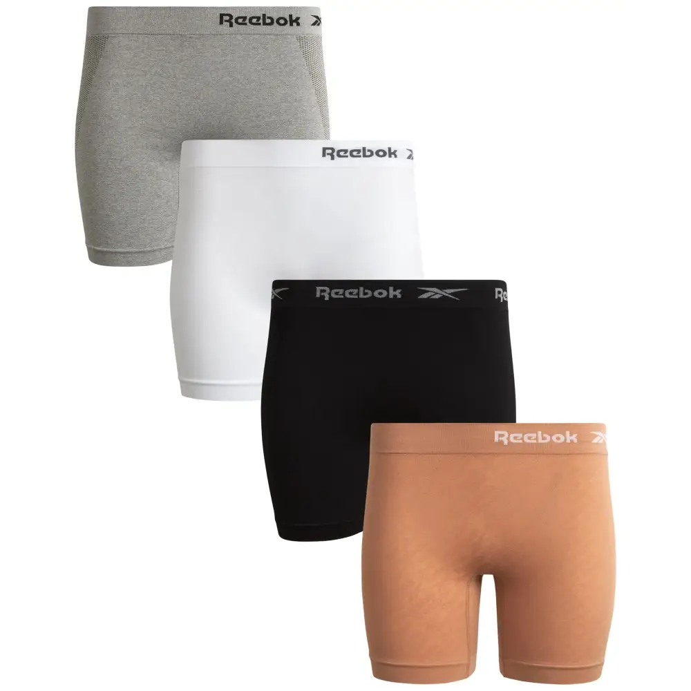 Reebok Womens Boy Shorts Underwear - 4 Pack Seamless Long Leg Boyshorts Panties for Women (S-3X available in Plus Size)