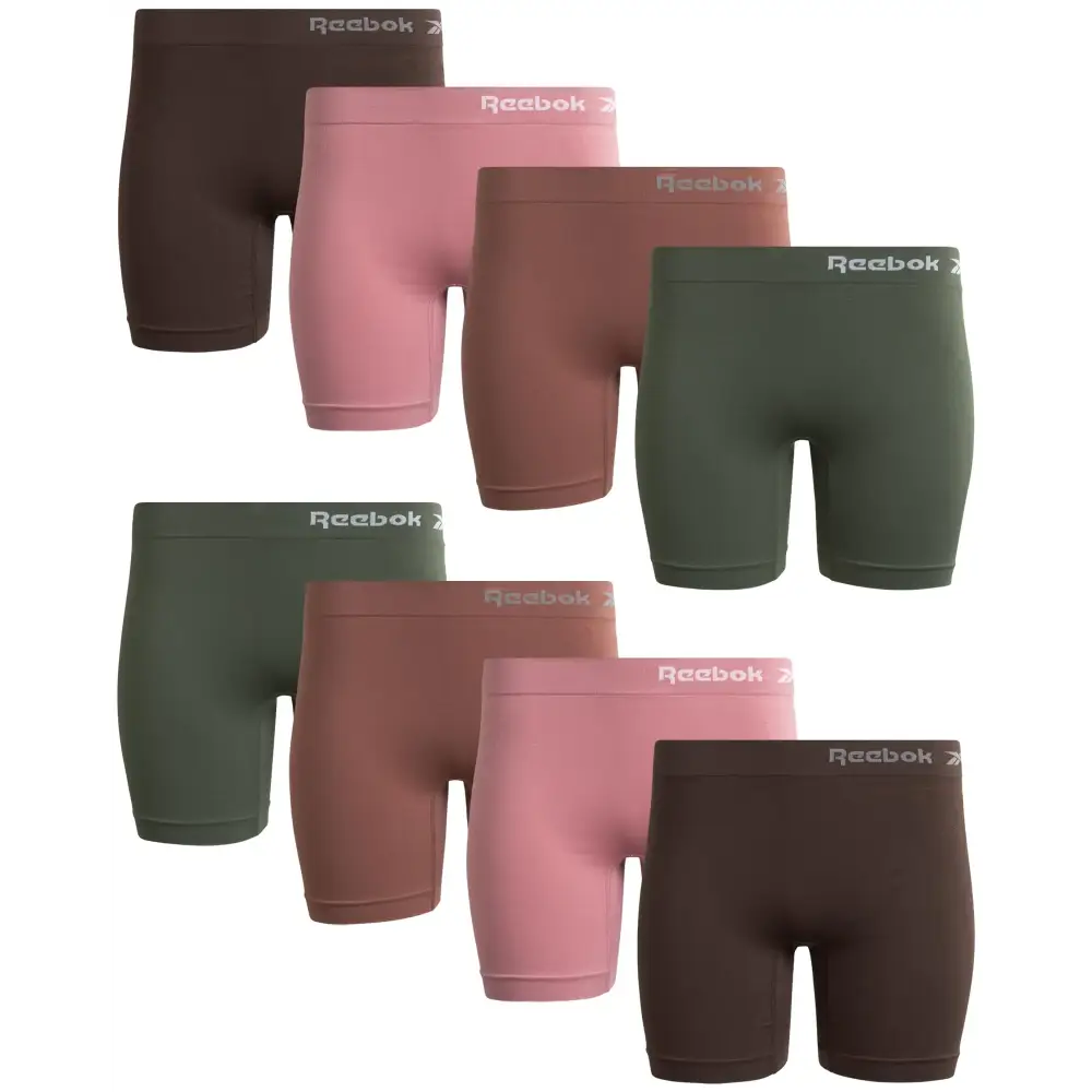 Reebok Womens Boy Shorts Underwear - 8 Pack Seamless Long Leg Boyshorts Panties for Women (S-3X available in Plus Size)