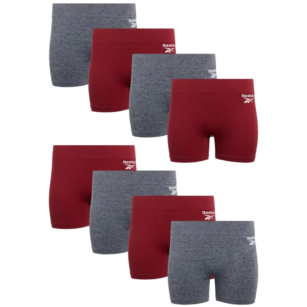 Reebok Womens Boyshorts Panties - 8 Pack Seamless Underwear for Women (S-XL) Size Large Melange/Rhubarb