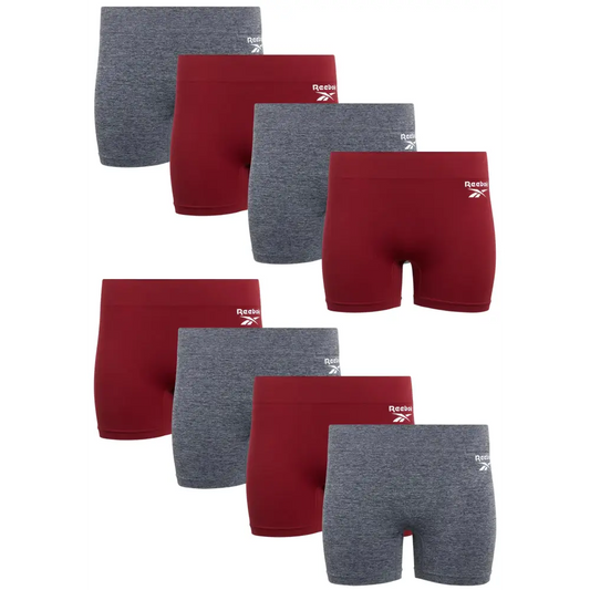 Reebok Womens Boyshorts Panties - 8 Pack Seamless Underwear for Women (S-XL) Size Large Melange/Rhubarb