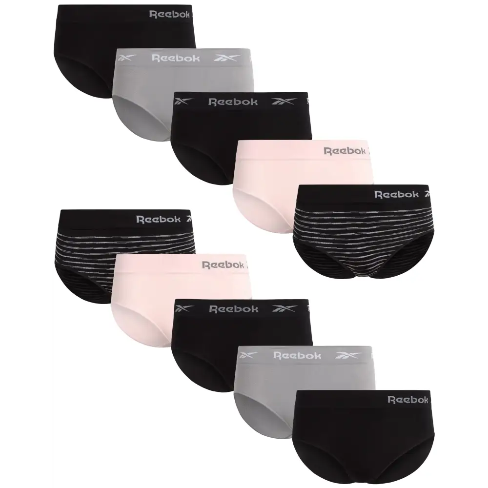 Reebok Womens Hipster Briefs - 10 Pack Breathable Stretch Performance Hipster Panties - Seamless Underwear for Women