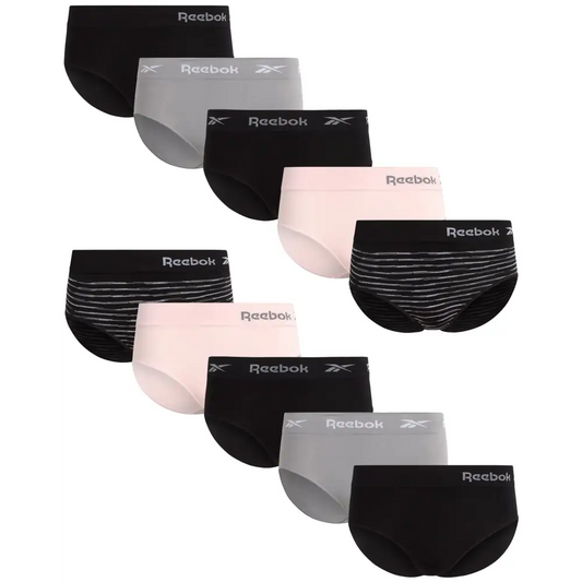 Reebok Womens Hipster Briefs - 10 Pack Breathable Stretch Performance Hipster Panties - Seamless Underwear for Women