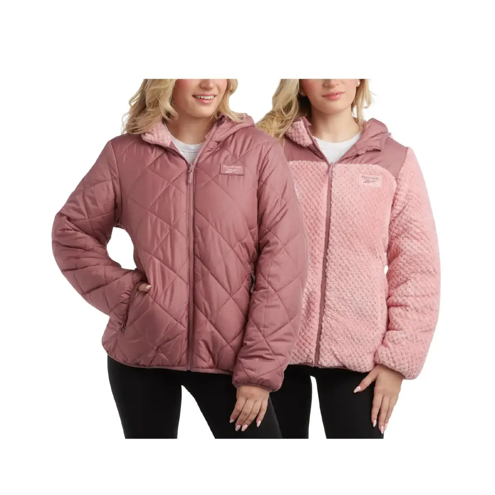 Reebok Womens Puffer Jacket - Quilted Puffer Reversible to Faux Fleece Jacket - Insulated Winter Jackets for Women