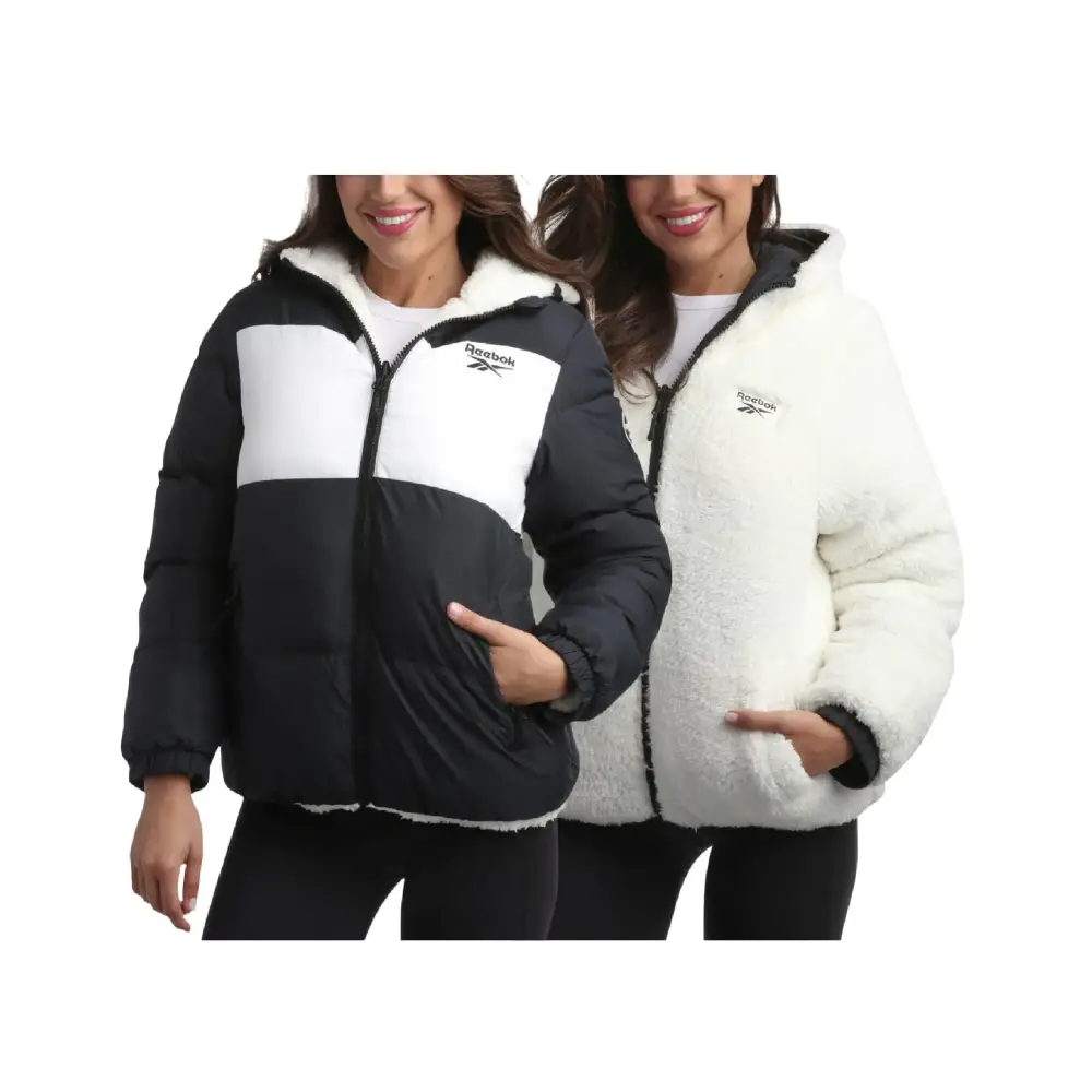 Reebok Womens Winter Jacket - Reversible Quilted Puffer Coat with Sherpa Fleece Lining - Reversible Jacket for Women